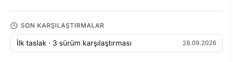 Son karşılaştırmalar listesinde kaydedilmiş bir karşılaştırma