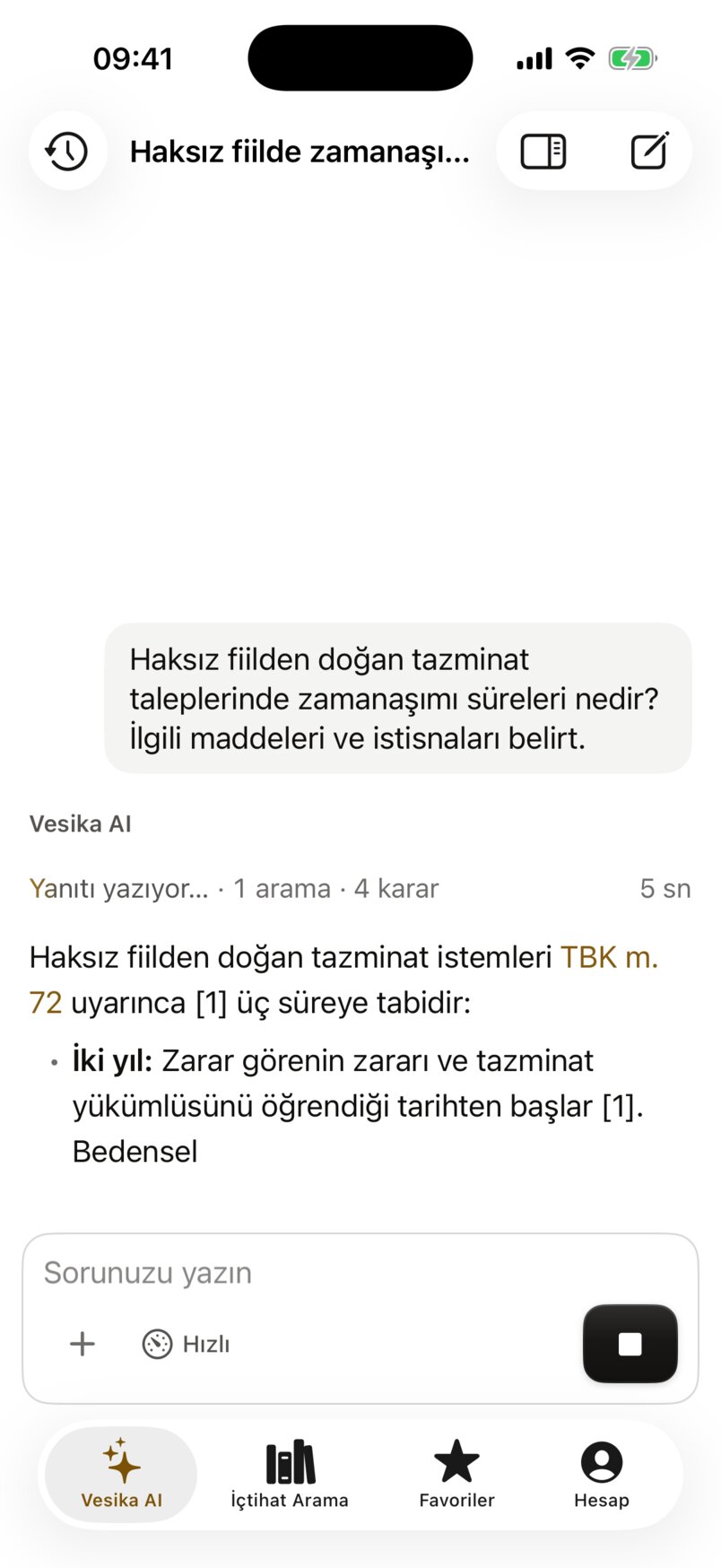 Yanıt yazılırken: ekranda akan yanıt metni ve sağ altta Durdur düğmesi