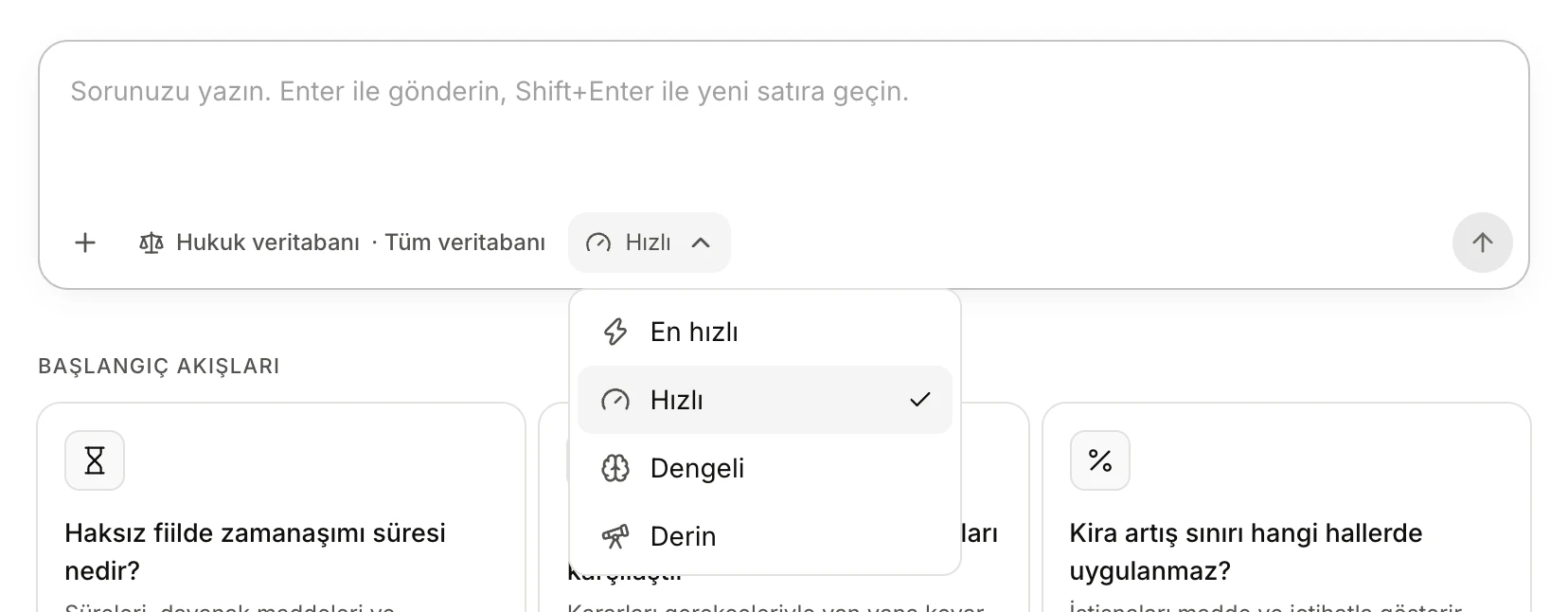 Derinlik menüsü açık: En hızlı, Hızlı (seçili), Dengeli ve Derin